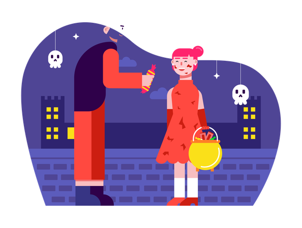 Menschen feiern Halloween-Nacht  Illustration