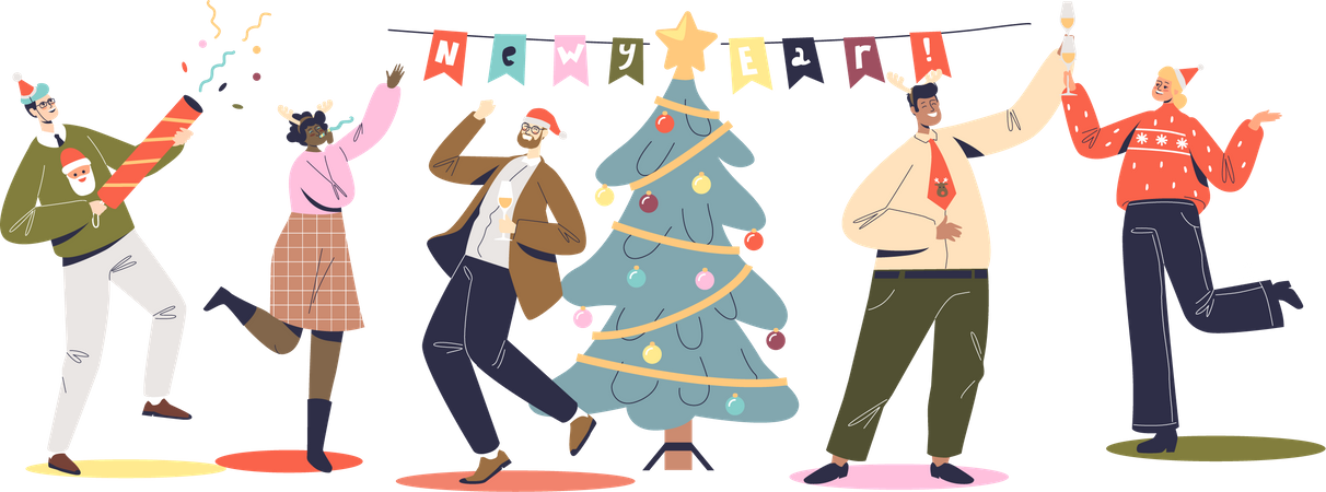 Menschen feiern Weihnachten  Illustration