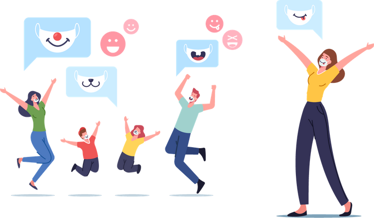 Menschen freuen sich über neues normales Leben  Illustration