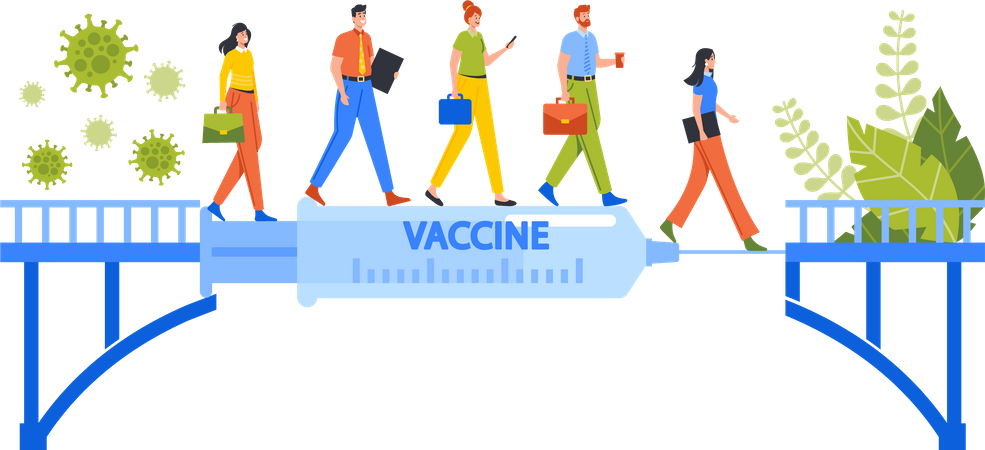 Menschen gehen nach der Coronavirus-Impfung zur Arbeit  Illustration