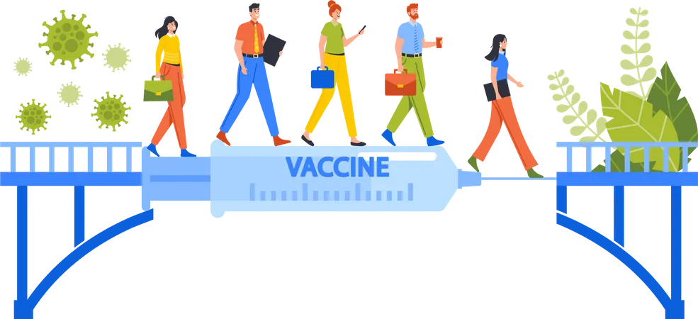 Menschen gehen nach der Coronavirus-Impfung zur Arbeit  Illustration