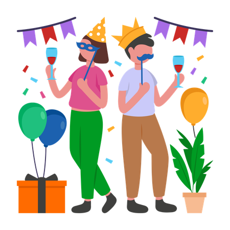 Menschen genießen die Feierlichkeiten zum Purim-Tag  Illustration