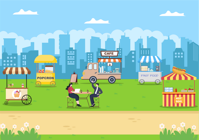 Menschen genießen Essen im Park  Illustration