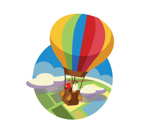 Menschen im Heißluftballon  Illustration