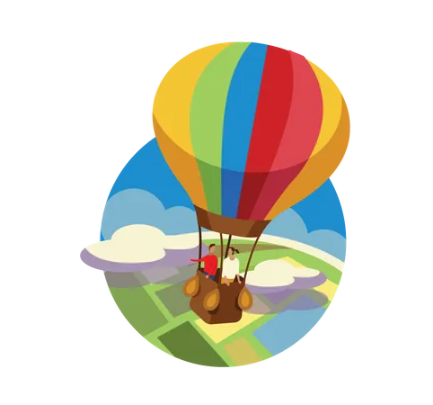 Menschen im Heißluftballon  Illustration