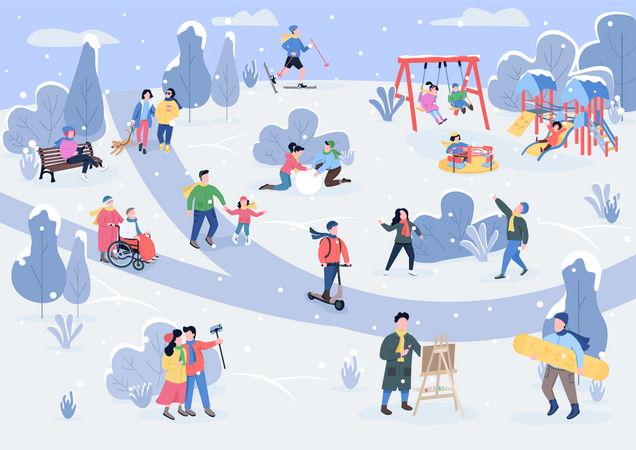 Menschen im Winterpark  Illustration