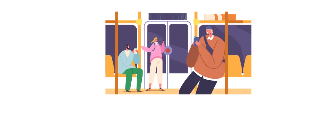 Leute In Unterirdische Train Stadtbewohner In Metro U Bahn Tube Manner Frauen Passagiere In Offentlich Transport Mannliche Frau Charaktere Gebrauchend Schnell Transit Karikatur Vektor Abbildung Illustration