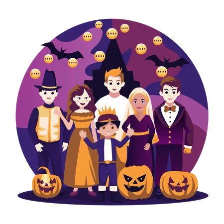 Menschen in gruseligen Kostümen, die ein fröhliches Halloween-Fest darstellen  Illustration