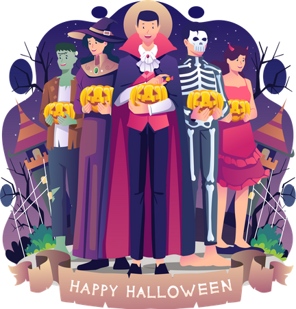 Menschen in Halloween-Kostümen  Illustration
