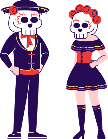Menschen in traditionellen Kostümen zur Feier des Dia de los Muertos  Illustration
