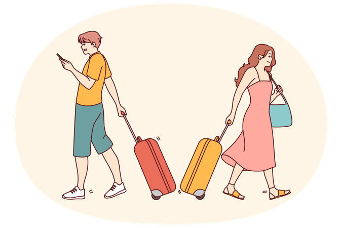 Menschen mit Koffern im Flughafen  Illustration