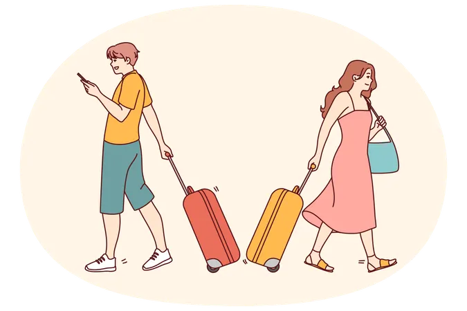 Menschen mit Koffern im Flughafen  Illustration