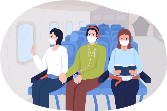 Menschen mit Masken im Flugzeug  Illustration