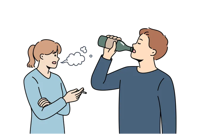 Menschen mit schädlicher Sucht zerstören ihre Gesundheit, weil sie nicht in der Lage sind, auf das Trinken von Bier und Alkohol zu verzichten  Illustration