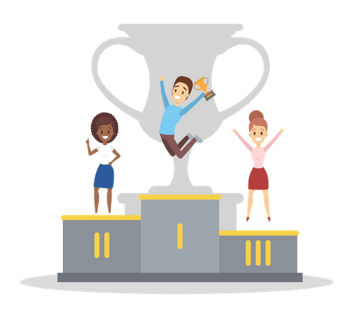 Menschen mit Trophäe feiern Erfolg  Illustration