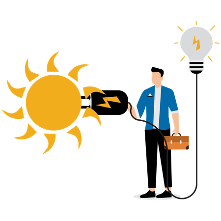 Menschen nutzen die Sonne, um Glühbirnen aufzuladen  Illustration