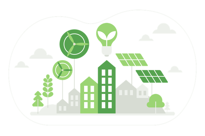 Menschen, die erneuerbare Energiequellen nutzen  Illustration