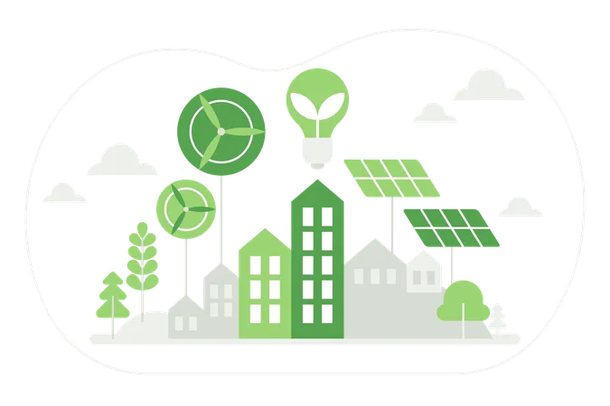 Menschen, die erneuerbare Energiequellen nutzen  Illustration