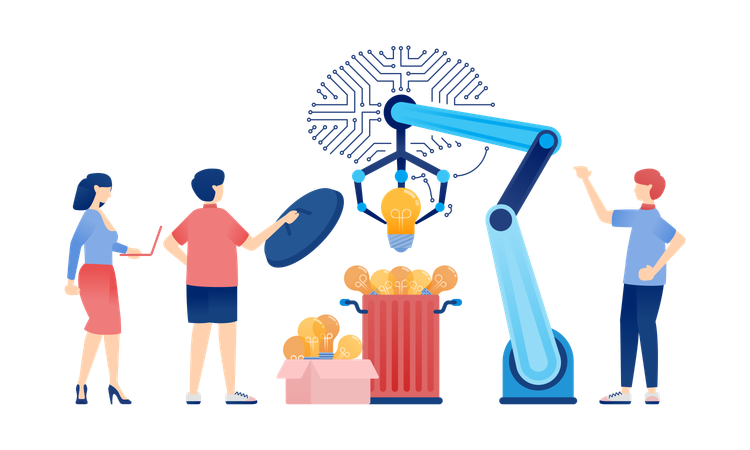 Menschen, die KI-Gehirne und Prozessorchips für Finanz- und Buchhaltungsdienstleistungen nutzen  Illustration