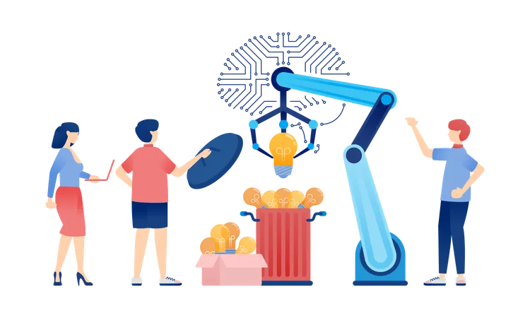 Menschen, die KI-Gehirne und Prozessorchips für Finanz- und Buchhaltungsdienstleistungen nutzen  Illustration