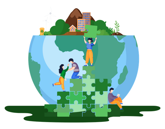 Menschen retten die Umwelt der Welt  Illustration