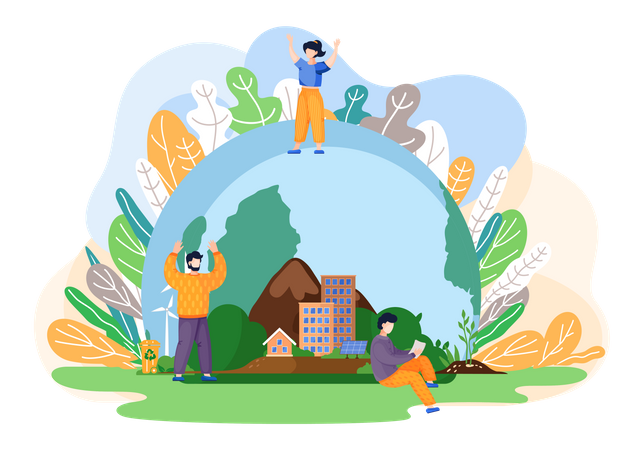 Menschen retten die Umwelt der Welt  Illustration