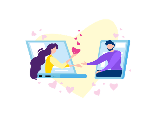 Romantische Beziehung, Internet-Romantik und Flirt  Illustration