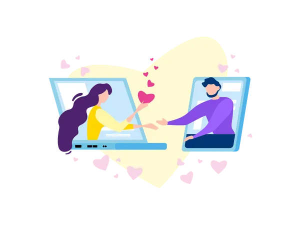 Romantische Beziehung, Internet-Romantik und Flirt  Illustration