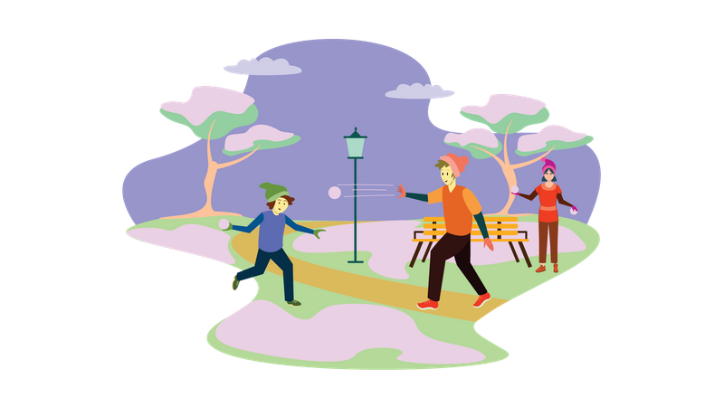 Menschen spielen mit Schneebällen  Illustration
