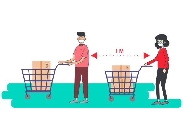 Menschen mit Masken und sozialer Distanzierung  Illustration