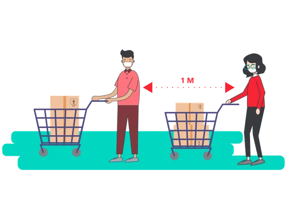 Menschen mit Masken und sozialer Distanzierung  Illustration