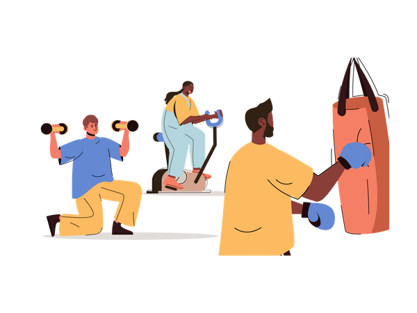 Menschen trainieren im Fitnessstudio  Illustration