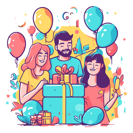 Menschen rund um Geschenke  Illustration