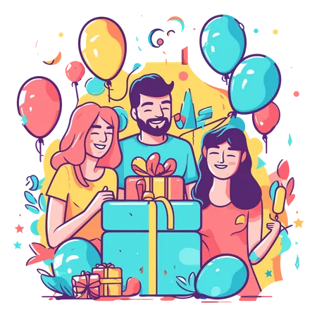 Menschen rund um Geschenke  Illustration