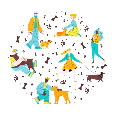 Menschen und Hunde  Illustration