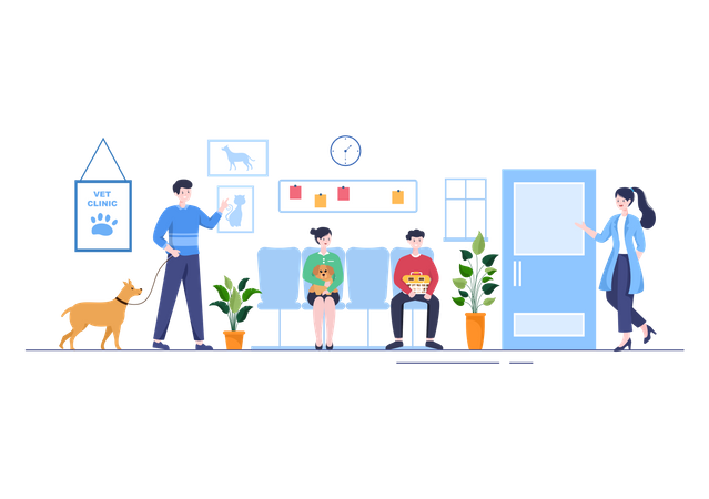 Menschen untersuchen Haustier in Tierklinik  Illustration