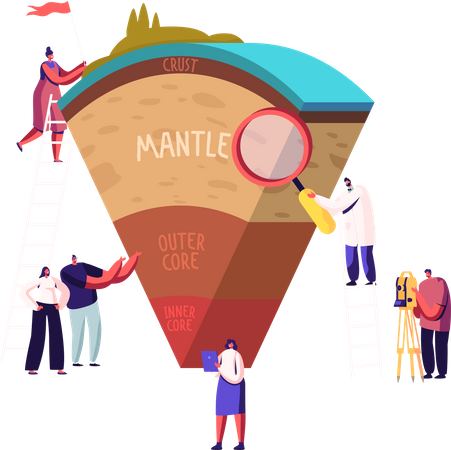 Menschen, die verschiedene Stadien der Erdkruste untersuchen  Illustration