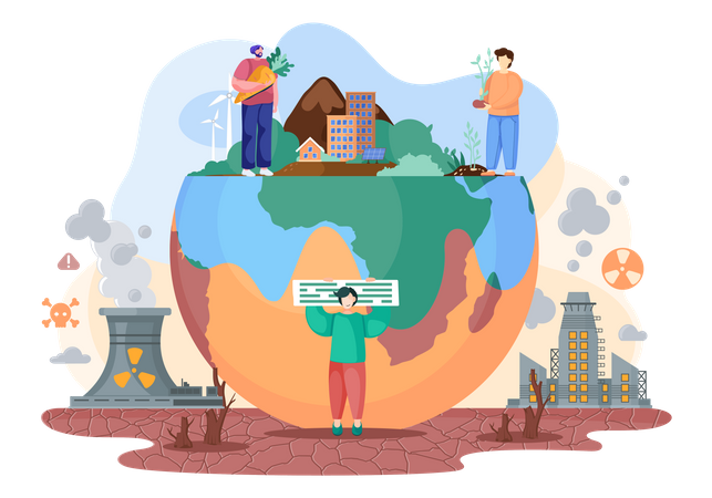 Menschen versuchen, die Umwelt auf der Erde zu retten  Illustration