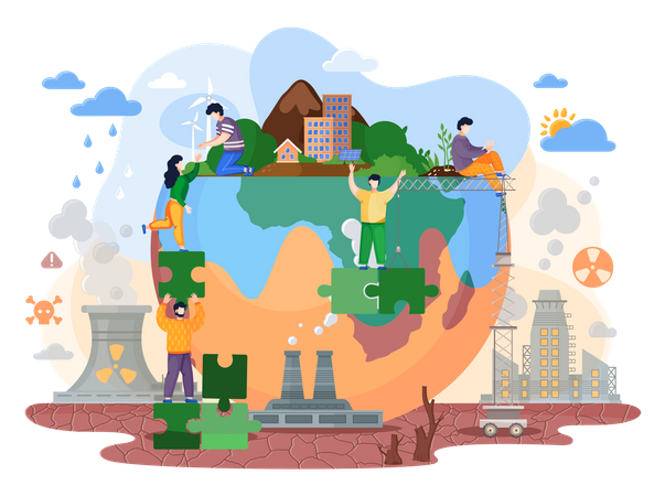 Menschen versuchen, die Umwelt auf der Erde zu retten  Illustration