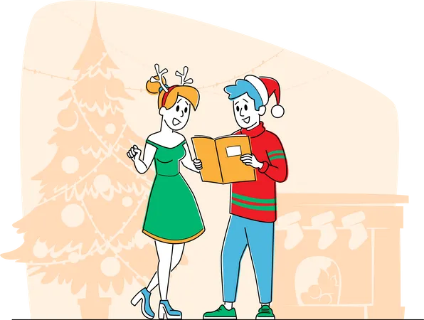 Leute, die Weihnachtslieder singen  Illustration
