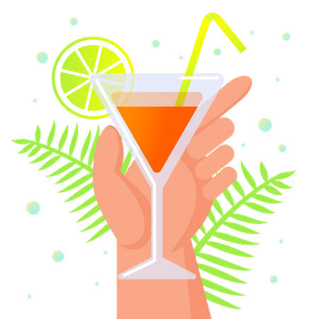 Menschliche Hand hält Glas mit Cocktail  Illustration