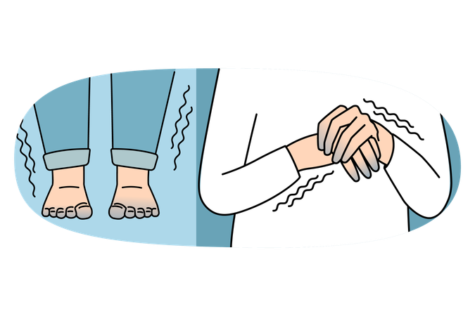 Menschliche Hände, Finger und Füße zittern vor Kälte und reagieren empfindlich auf das Wetter  Illustration