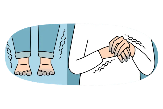 Menschliche Hände, Finger und Füße zittern vor Kälte und reagieren empfindlich auf das Wetter  Illustration