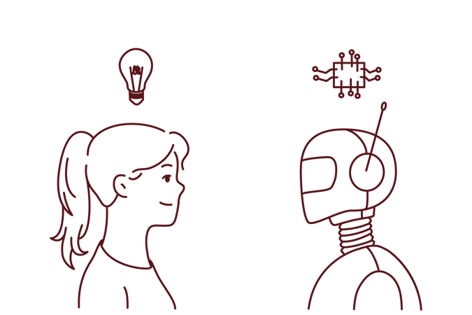 Menschliche Intelligenz vs. KI-Intelligenz  Illustration