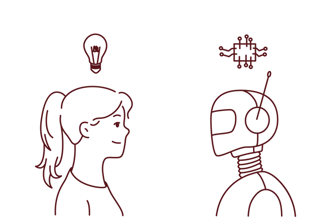 Menschliche Intelligenz vs. KI-Intelligenz  Illustration