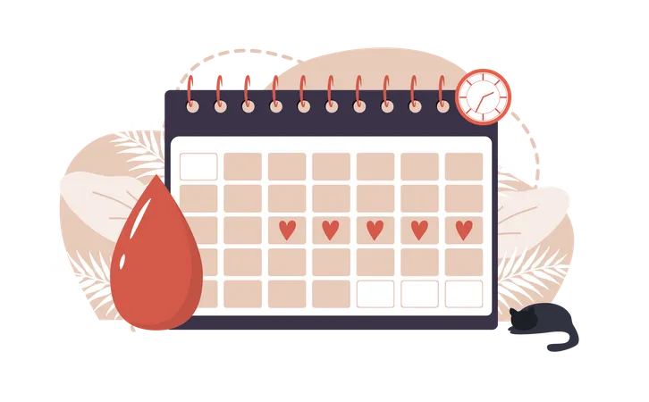 Periode Der Frau Zeitplan Des Menstruationskalenders Probleme Mit Kritischen Tagen Bei Frauen Vektorillustration Im Flachen Cartoon Stil Illustration