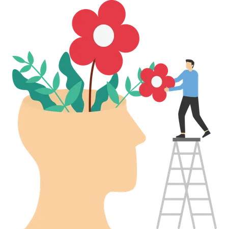 Beautiful Mind Vector Illustration Concept Showing A Beautiful Flower Garden Inside A Pretty Head Suitable For Landing Page Ui Web App Intro Card Editorial Flyer And Banner イラスト