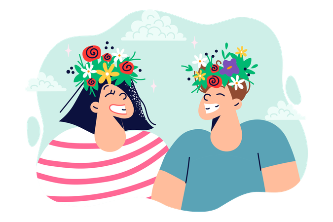 Mental health day is celebrated by children wearing flowers on heads  Illustration