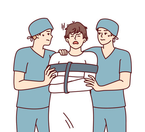 Mental hospital nurse holding patient  Illustration