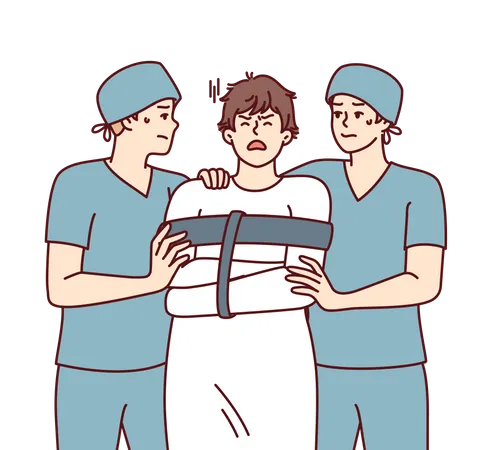 Mental hospital nurse holding patient  Illustration